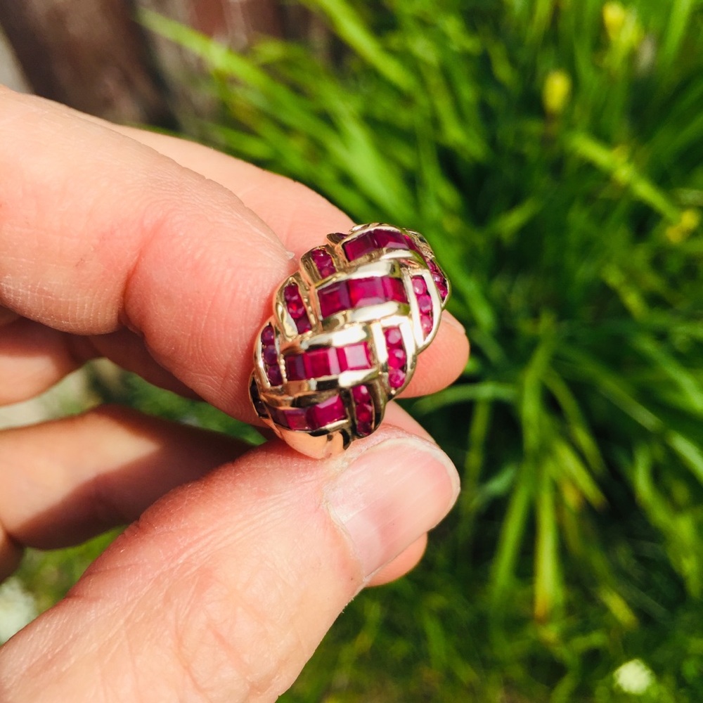 14k Heavy Vintage Ruby Weave Ring - image 5